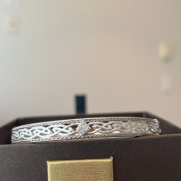 SILVER AND 10K GOLD WINDOW TO THE SOUL DIAMOND BANGLE - Picture 1 of 6
